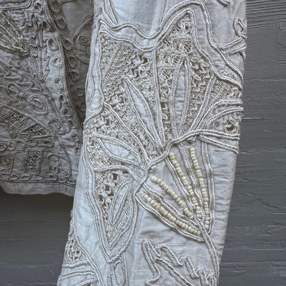 Sandy Starkman Jacket XL Cream Vintage Silk Embroidered Beaded Boho Art to Wear - Picture 16 of 16